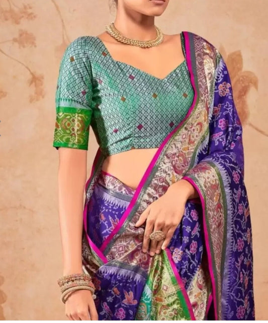 Woven Design Zari Art Silk Patola Saree, Purple and green Patola saree, Woven design saree with woven design border With FREE Petticoat