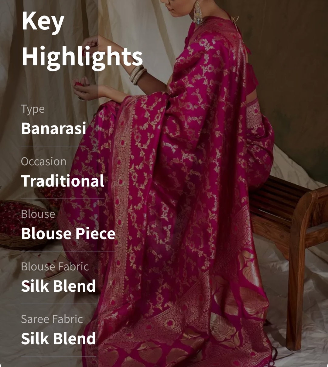 Pink & Gold-Toned Floral Woven Design Zari Banarasi Saree, Floral woven design with woven design border, Saree With FREE Matching Petticoat