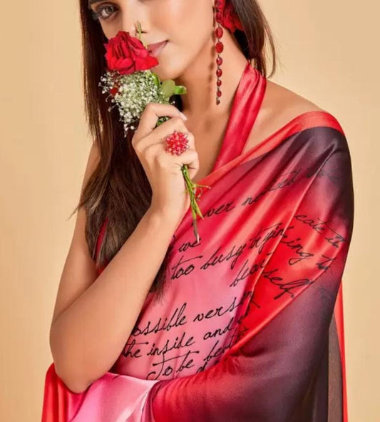 Peach Colored Tie and Dye Satin Saree with Solid Border and FREE Matching Petticoat Perfect for Valentine's Day Gifts Elegant Evening Wear