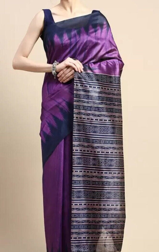 Purple Navy Blue Woven Design Jute Silk Tussar Saree with Elegant Woven Border Silk Ethnic Wedding Partywear Festive and Bridal Occasions