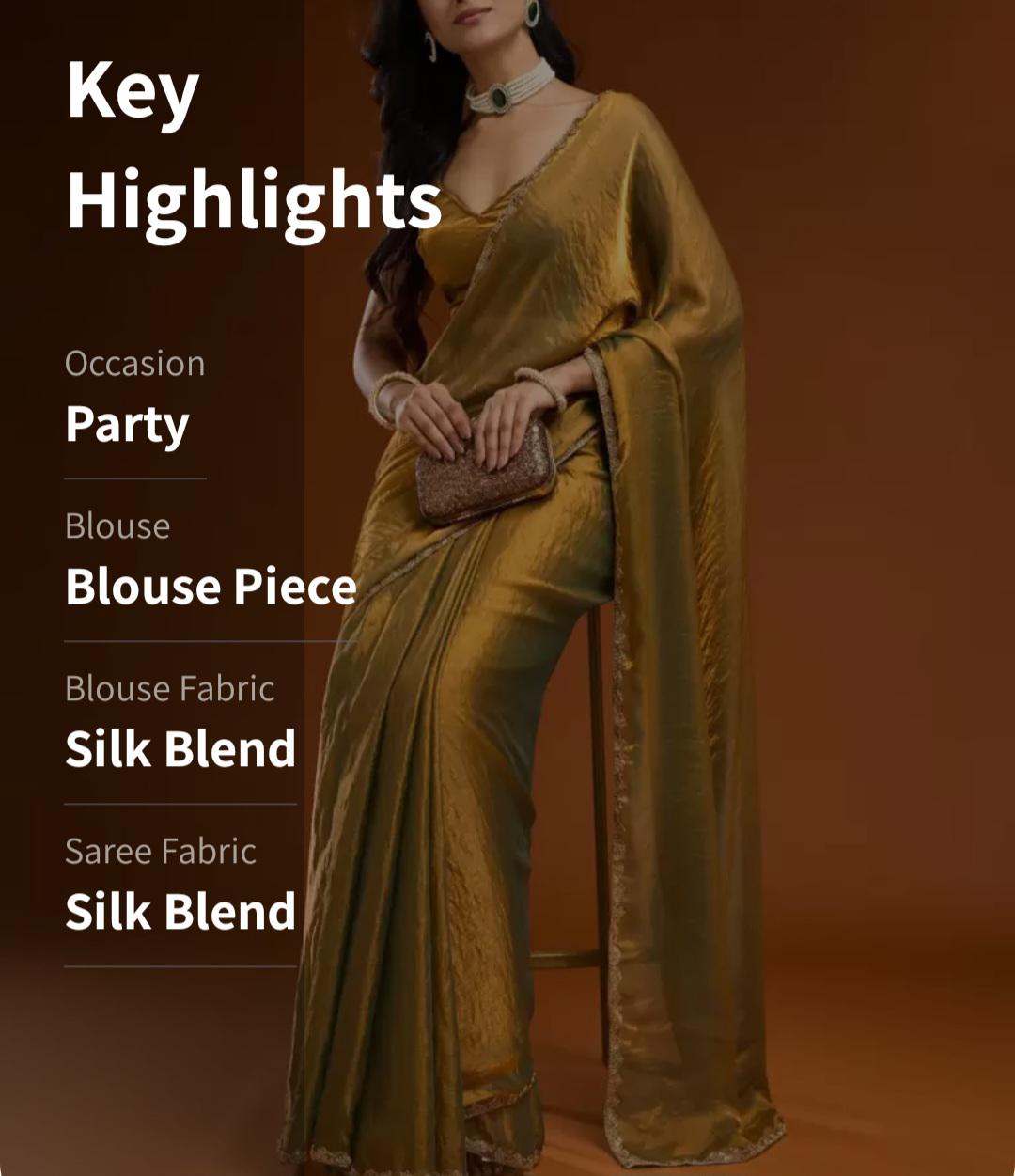Gold & Silver-Toned Embellished Saree with Beads and Stones Designer Tissue Saree with FREE Matching Petticoat Luxury Wedding Reception Wear