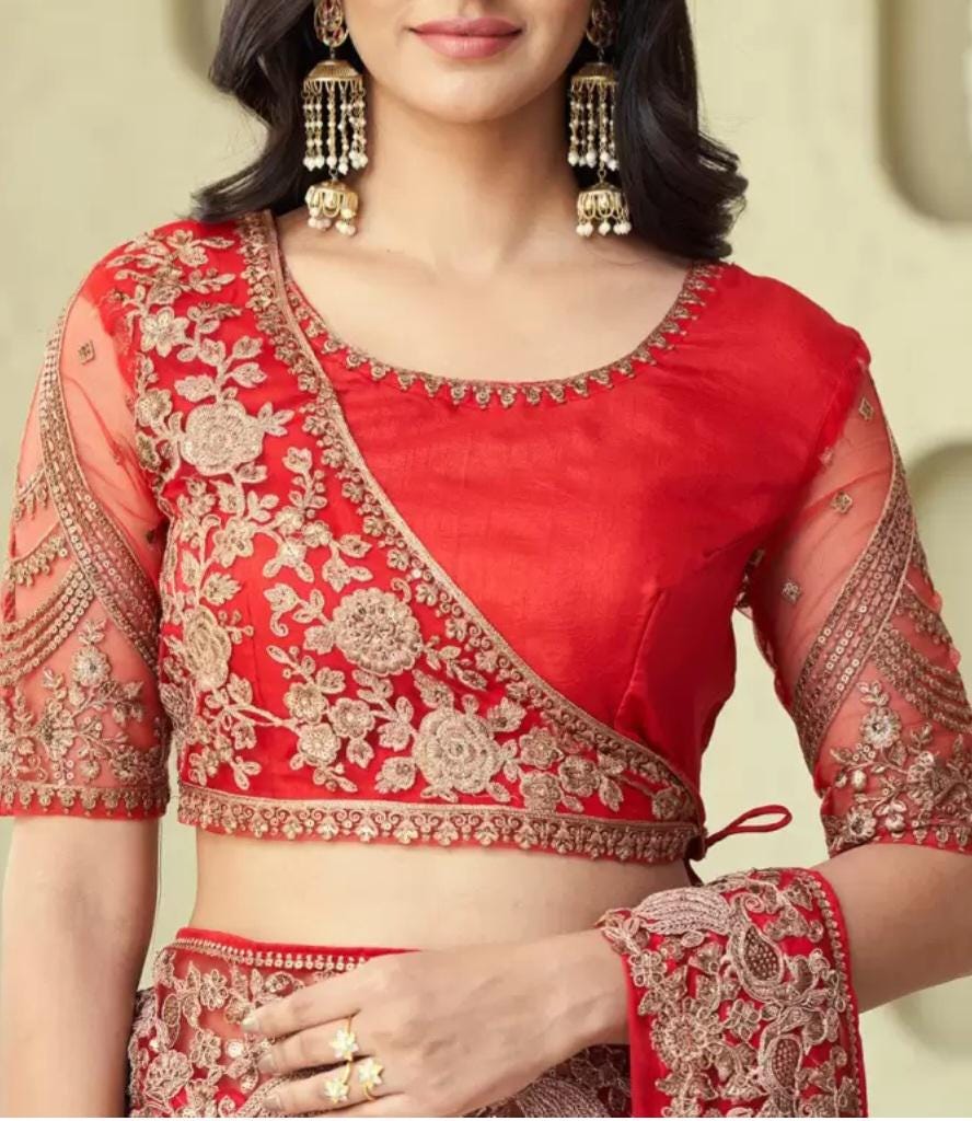 Pink Gold Toned Pure Georgette Saree with Embellished Border & Jacket Elegant Designer Saree with FREE Petticoat for Party Wedding Wear