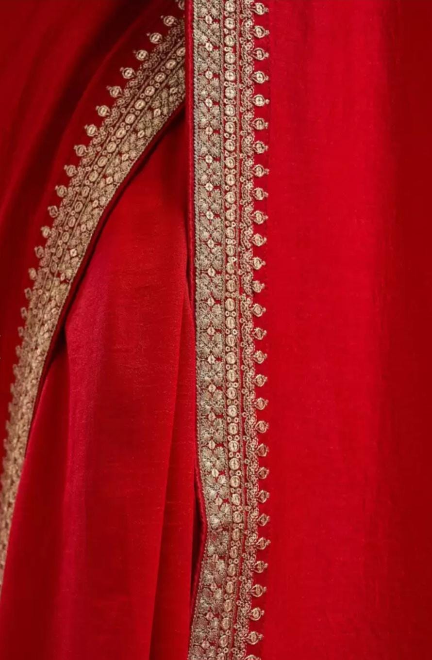 Exquisite Red Gold Toned Embroidered Pure Silk Saree with Solid Design Elegant Border Perfect for Weddings Festive Occasions Includes