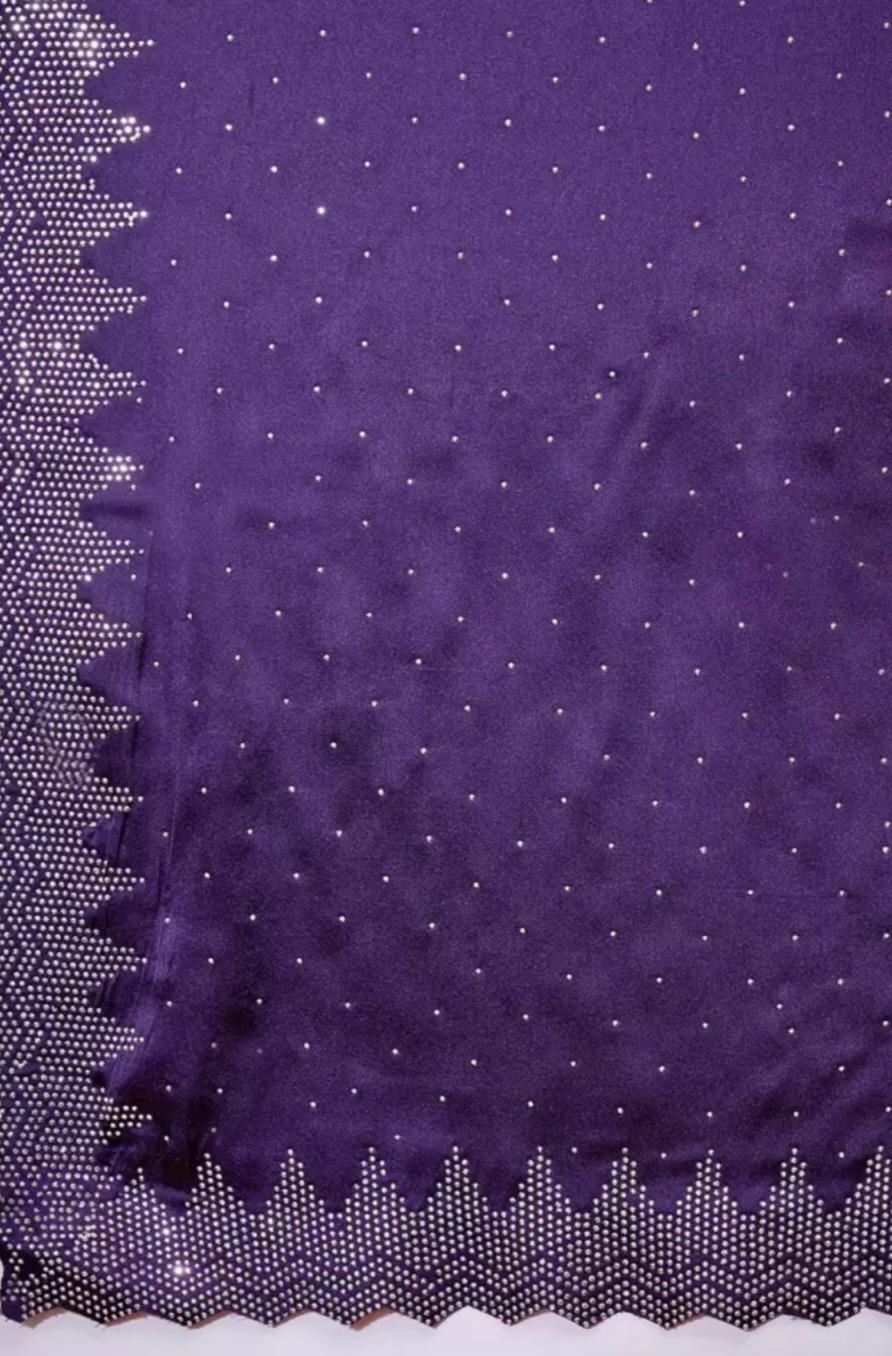 Purple & Silver Satin Saree with Beads Stones Embellishments Luxurious Drape for Weddings Special Occasions Ideal Gift for Mom Wife Sister