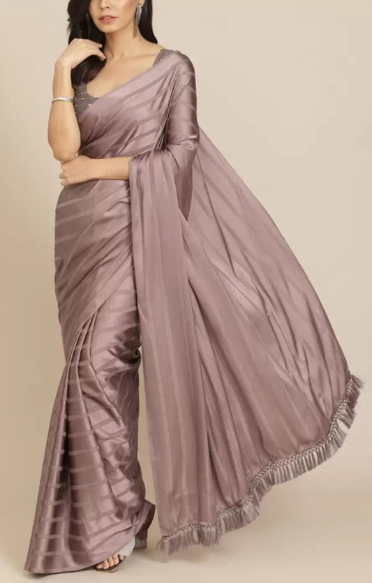 Women's Satin Saree Color Mauve Satin Saree with Free Matching Petticoat