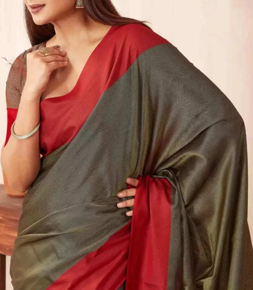Green Orange Banarasi Silk Sari with Zari Work for Weddings Festive Occasion Elegant Bollywood-Inspired Traditional Indian Ethnic Wear Saree