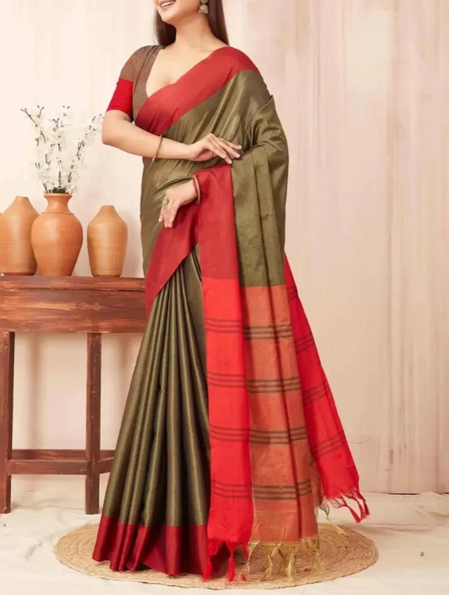 Green Orange Banarasi Silk Sari with Zari Work for Weddings Festive Occasion Elegant Bollywood-Inspired Traditional Indian Ethnic Wear Saree