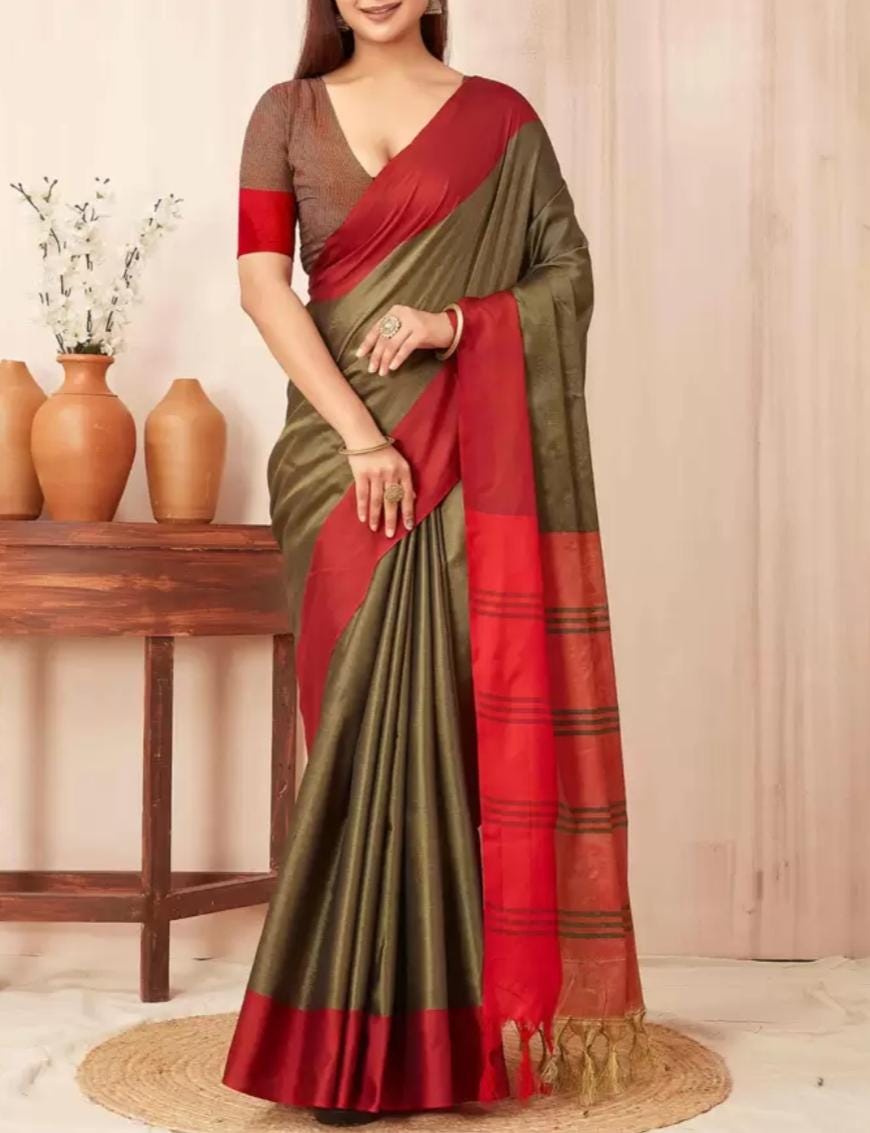 Green Orange Banarasi Silk Sari with Zari Work for Weddings Festive Occasion Elegant Bollywood-Inspired Traditional Indian Ethnic Wear Saree