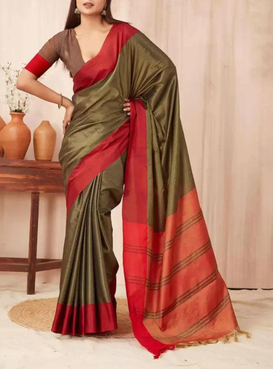 Green Orange Banarasi Silk Sari with Zari Work for Weddings Festive Occasion Elegant Bollywood-Inspired Traditional Indian Ethnic Wear Saree