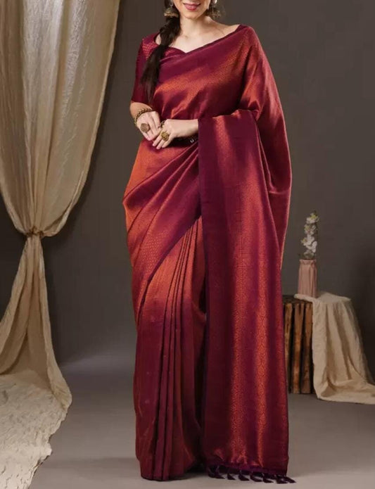 Purple Gold Toned Kanjeevaram Saree with Woven Zari Design Border Luxury Handwoven Pure Georgette – Perfect for Pooja Traditional Occasions