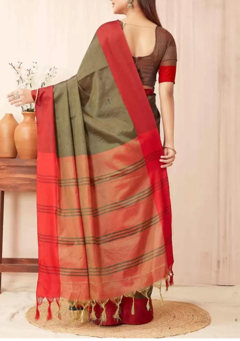 Green Orange Banarasi Silk Sari with Zari Work for Weddings Festive Occasion Elegant Bollywood-Inspired Traditional Indian Ethnic Wear Saree