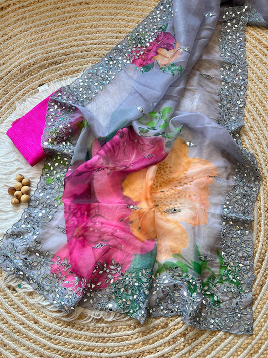 Multicolor Sequined Georgette Saree Wedding Wear Ideal Pooja Special Occasions Lightweight Ethnic Bollywood Saree Blue Pink Indian Clothing