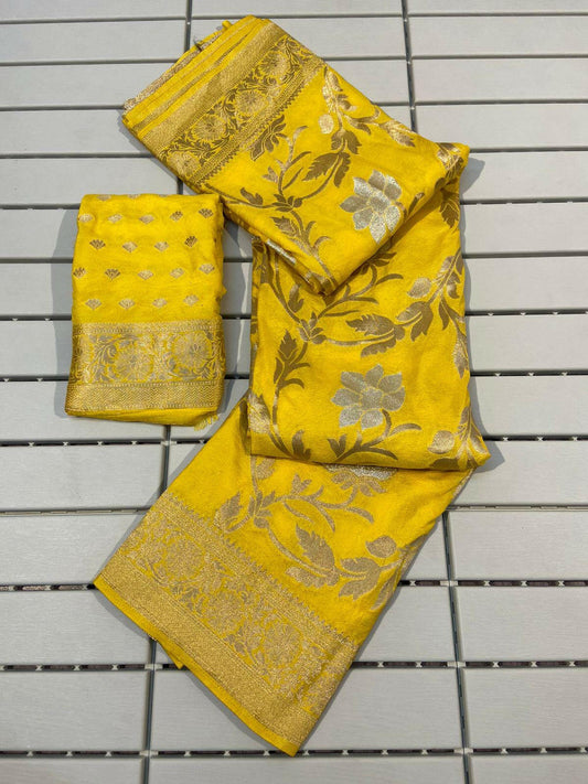 Pure Khadi Georgette Silk Saree with Zari Woven Pallu & Fancy Tassel, Gota Patti Work - A Must-Have for Christmas Gift and Special Occasion