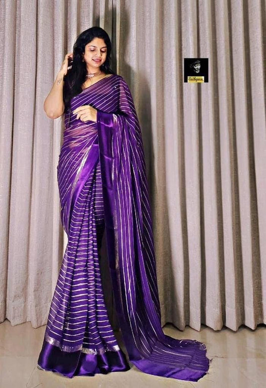Elegant Blue Viscose Georgette Saree with Contrast Running Blouse – Lightweight, Flowing, Perfect for Celebration & Traditional Occasions