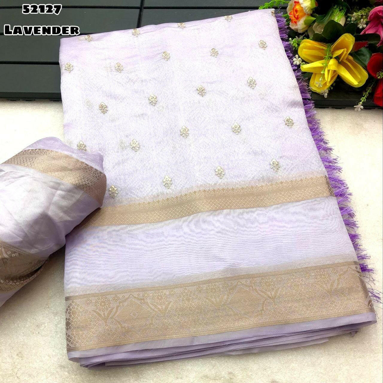 Soft Chanderi Silk Saree with Self Weaving, Gap Border, Embroidery & Sequin Butti Ethnic Wear for Wedding and Parties, Christmas Gift