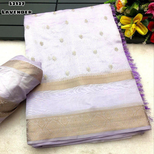 Soft Chanderi Silk Saree with Self Weaving, Gap Border, Embroidery & Sequin Butti Ethnic Wear for Wedding and Parties, Christmas Gift