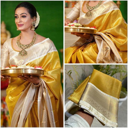 YELLOW TISSUE SILK Zari Banarasi Saree - Woven Design Bridal Saree with Designer Border | Christmas Gift | Traditional Indian Wedding Wear